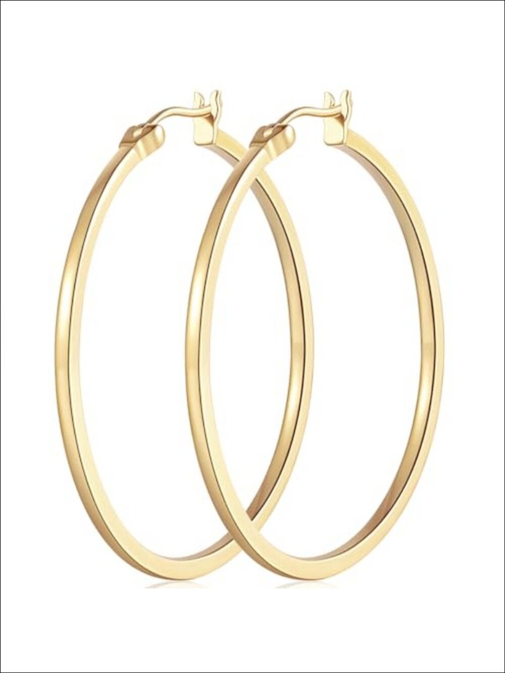 14K Gold Plated Hoop Earrings Square Edge Lever Back Large
